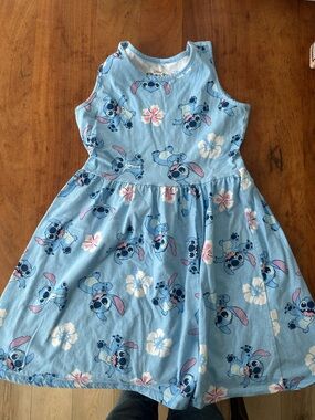 Disney Light Blue Stitch Print Sleeveless Girls' Dress 10-12 Girls
